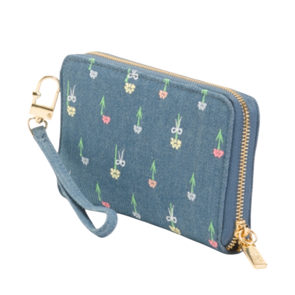 Betsey Johnson Boxed Floral Embroidered Denim Zip Around Wallet - Picture 2 of 5